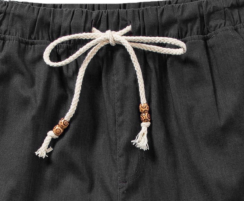 SIR7 Men's Linen Casual Lightweight Drawstrintg Elastic Waist Summer Beach Pants Black L - Image 4